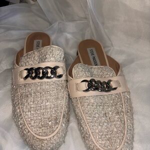 Steve Madden Cream Mules with Tweed Texture